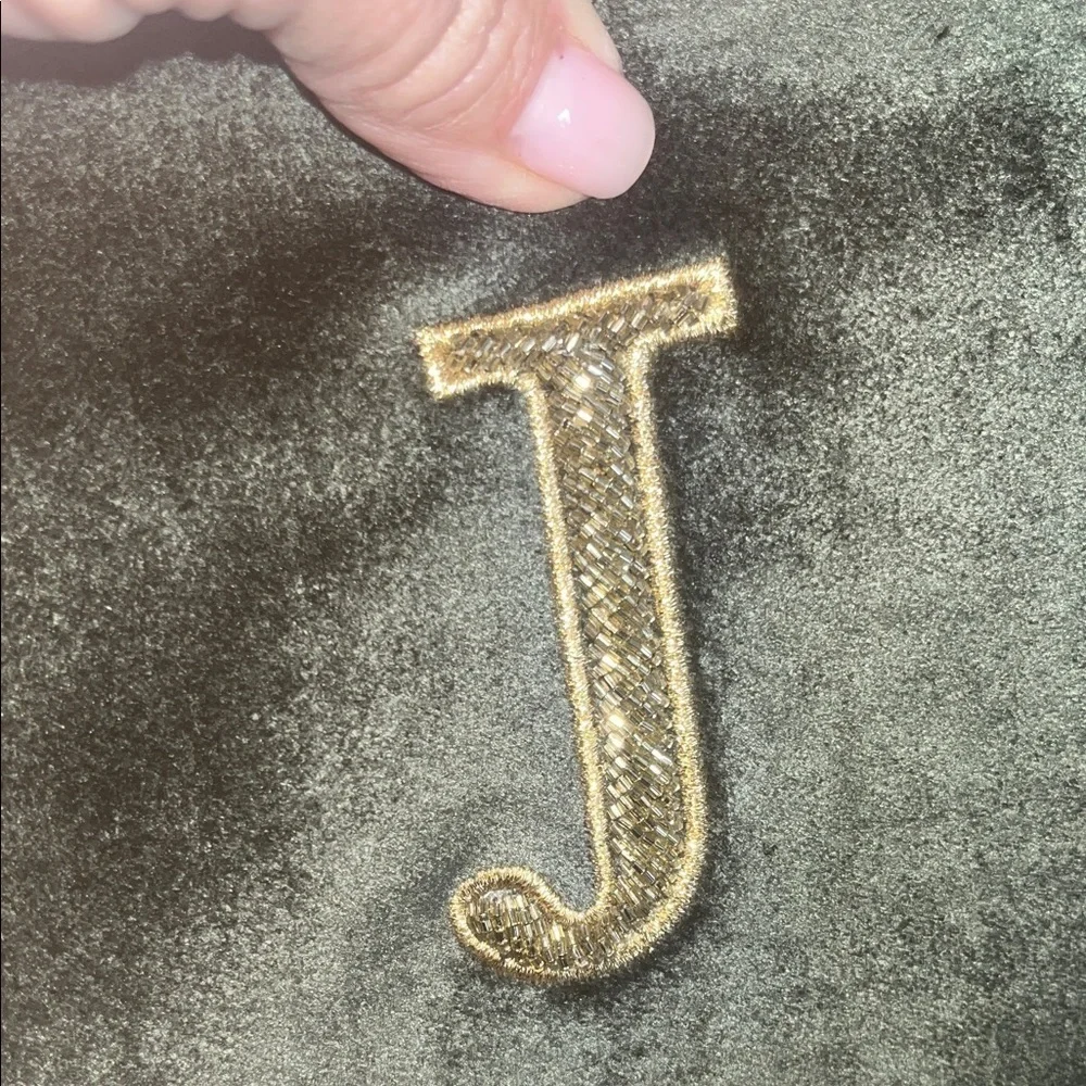 Green Velvet Cosmetic Pouch with Gold Letter J preowned